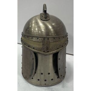 Vtg 1970s Medieval Knight Helmet Pewtertone Olde Tankardware Liquor Cabinet